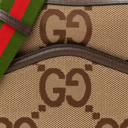 Gucci Monogram Jumbo GG Textured Dollar Calfskin Web Messenger Shoulder Bag Camel Ebony New Acero 8 of 10