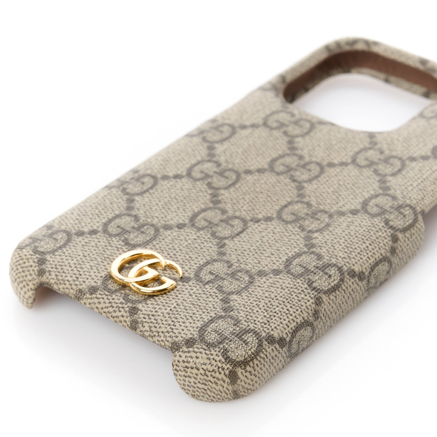 GG Supreme Monogram Ophidia iPhone 15 Pro Phone Case Beige Ebony