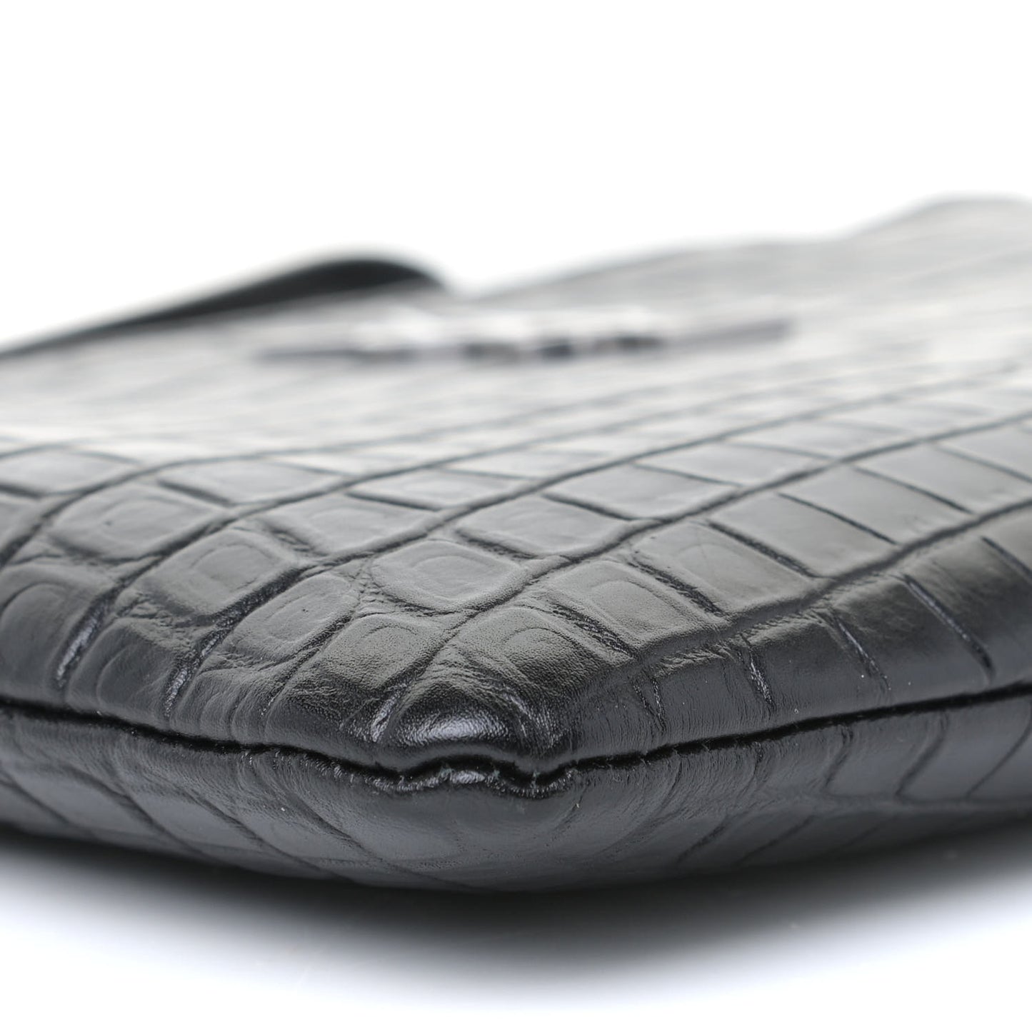 Calfskin Crocodile Embossed Monogram Zip Pouch Black