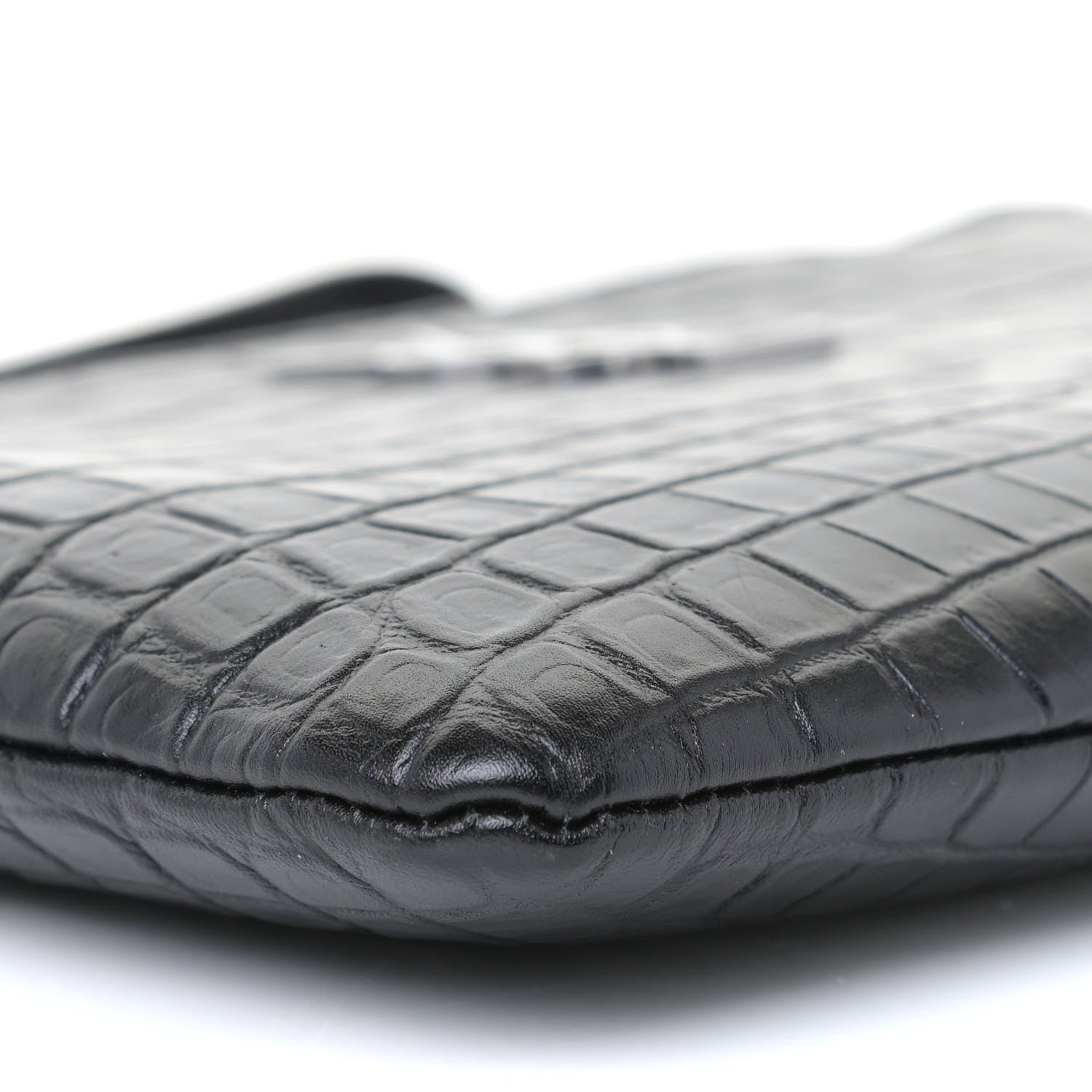 Saint Laurent Calfskin Crocodile Embossed Monogram Zip Pouch Black 5 of 9