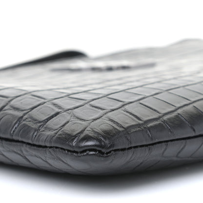 Saint Laurent Calfskin Crocodile Embossed Monogram Zip Pouch Black 5 of 9