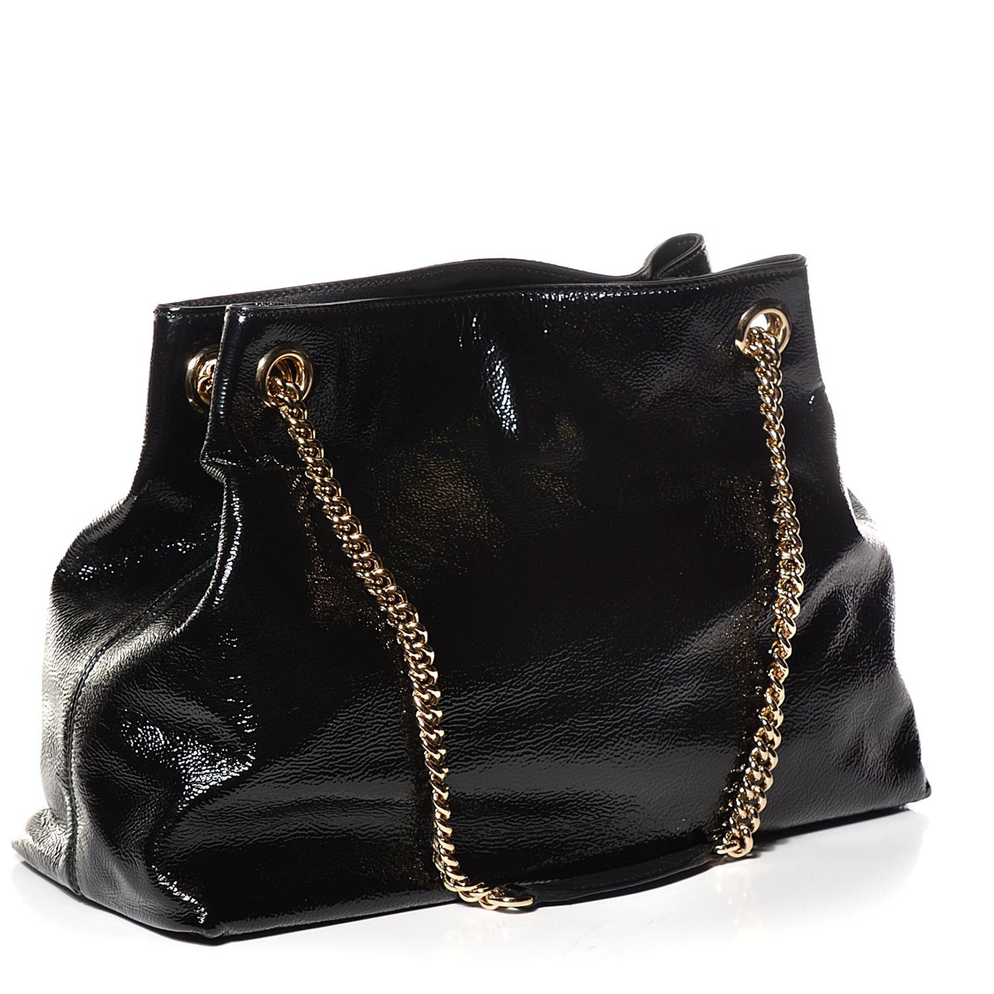Patent Medium Soho Chain Shoulder Bag Black