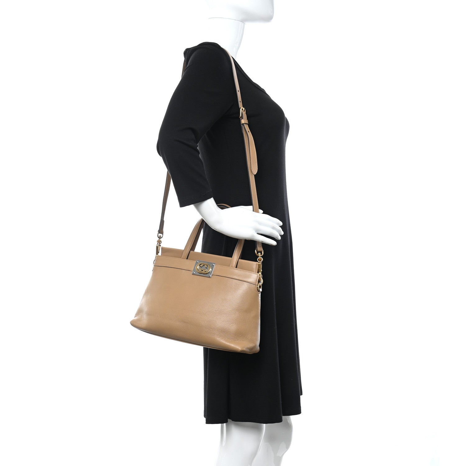 Gucci Lambskin Small Linea Matisse Top Handle Bag Natural Tan 2 of 11