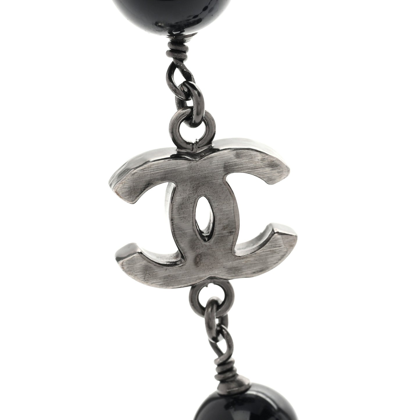 Bead CC Long Necklace Silver Black