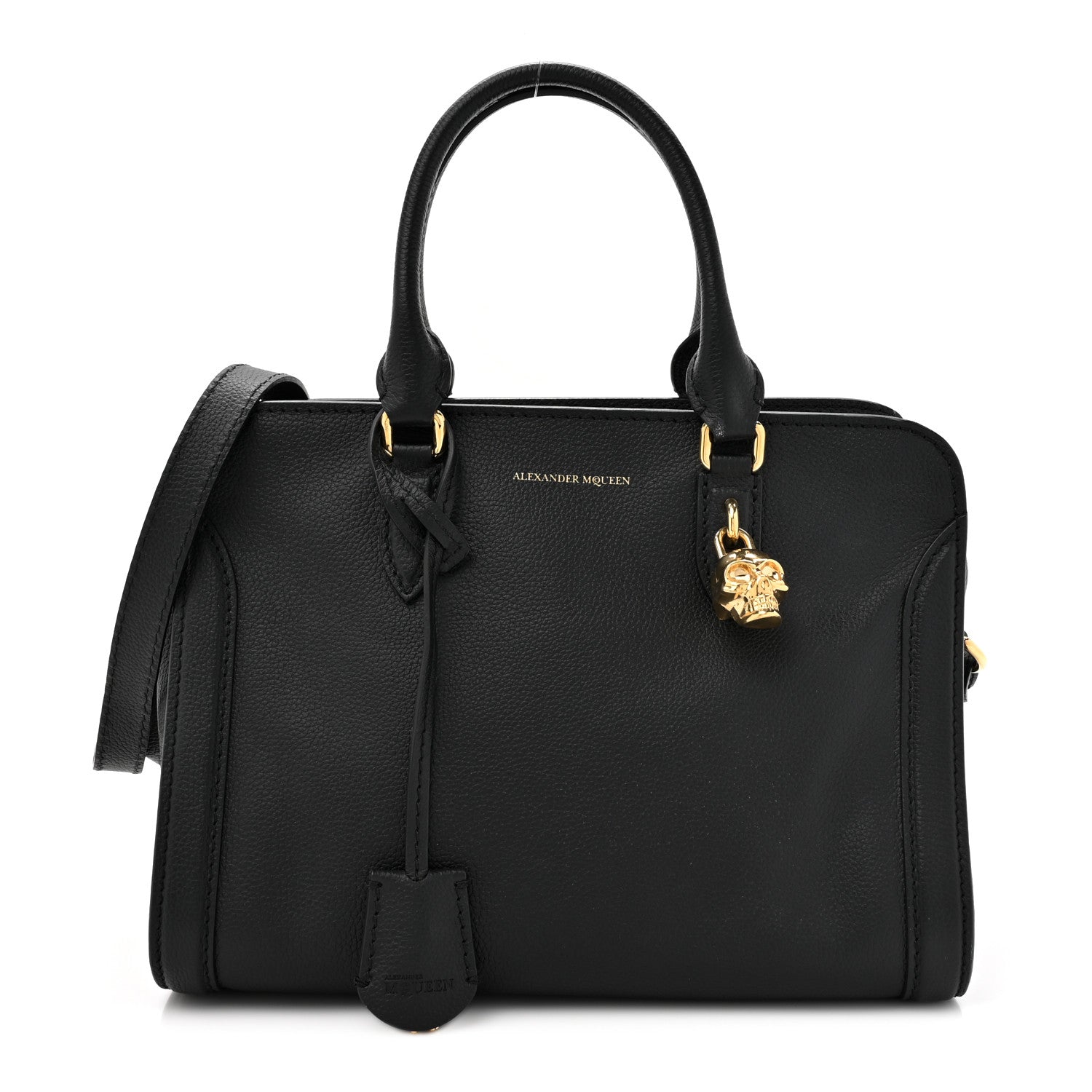 Alexander McQueen Pebbled Calfskin Small Skull Padlock Zip Around Tote Black 1 of 13