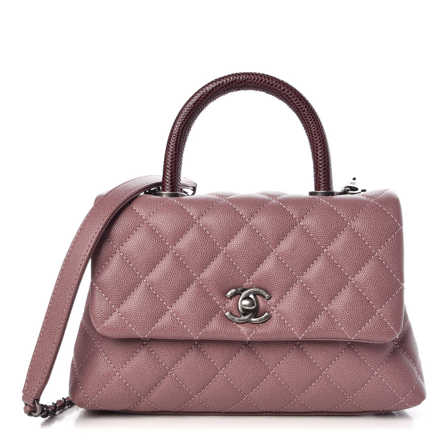 Caviar Lizard Quilted Mini Coco Handle Flap Pink