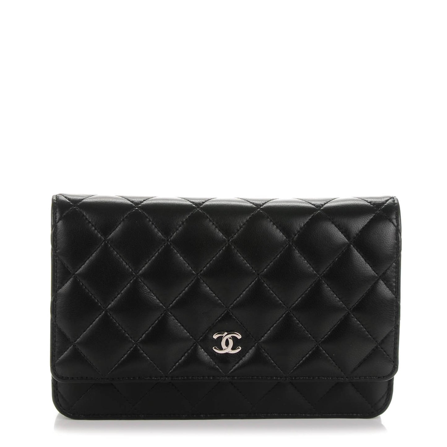 Lambskin Quilted Wallet On Chain WOC Black