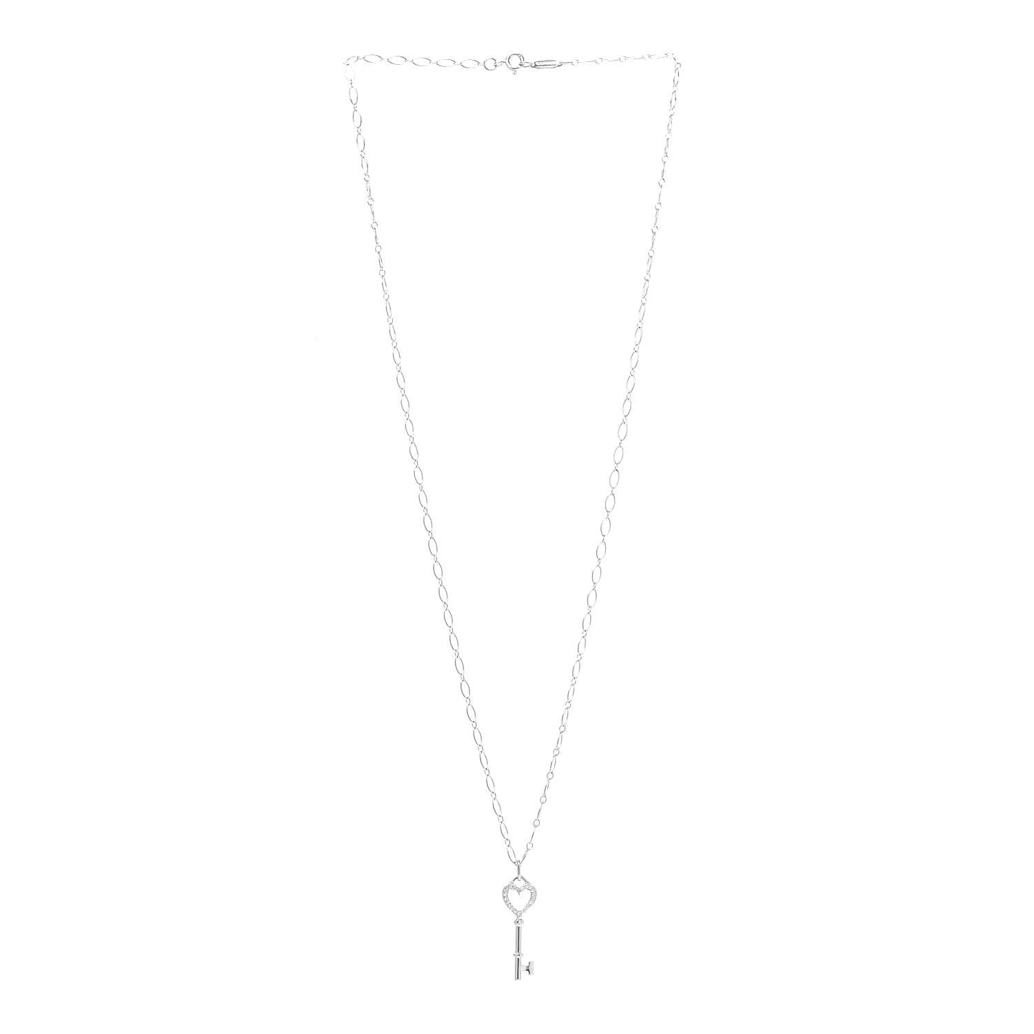 Tiffany 18K White Gold Diamond Mini Heart Key Charm Pendant Link Necklace 3 of 6