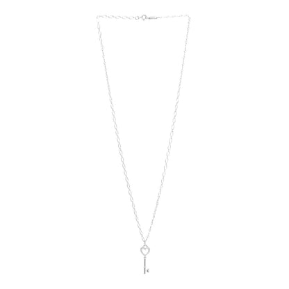 Tiffany 18K White Gold Diamond Mini Heart Key Charm Pendant Link Necklace 3 of 6