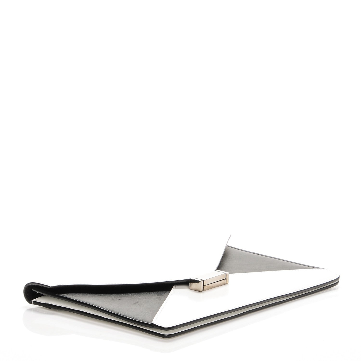 Celine Spazzolato Calfskin Diamond Clutch White Black 4 of 8