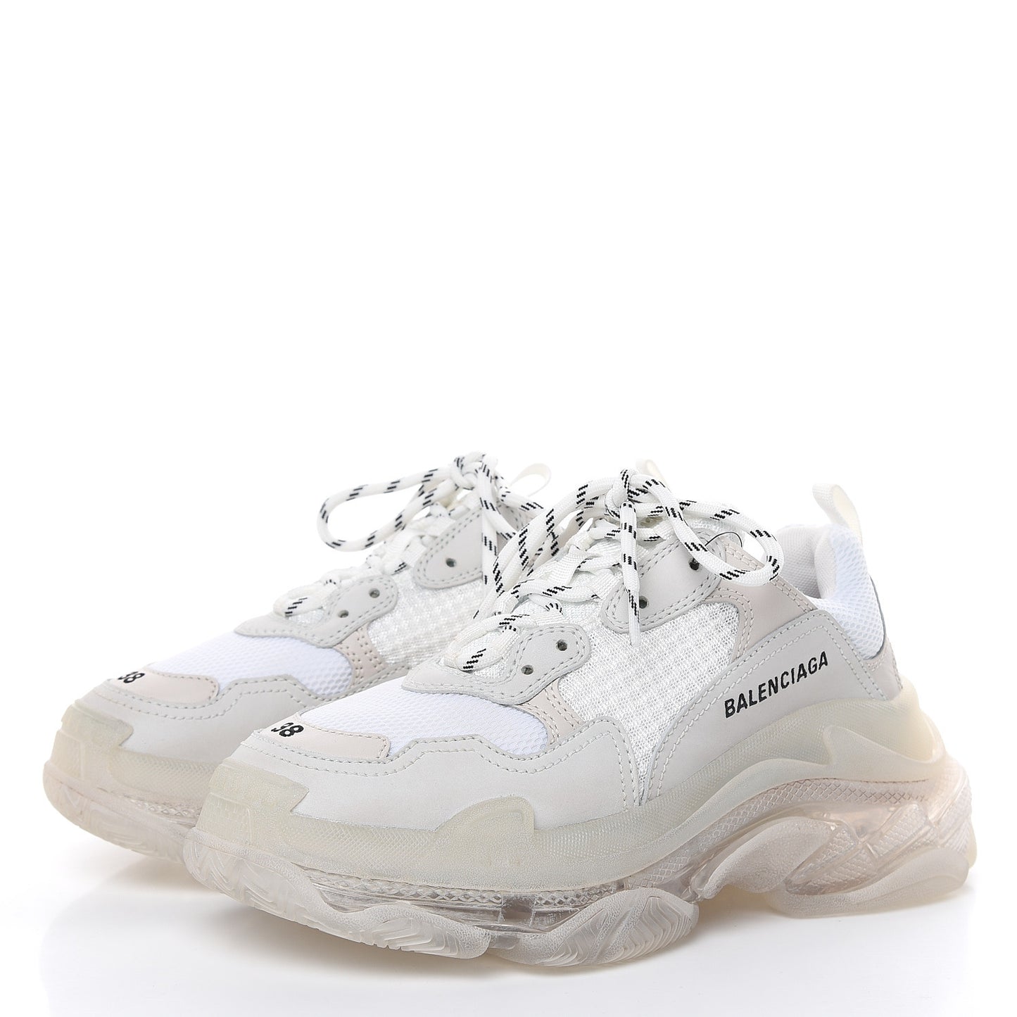 Fabric Mesh Clear Sole Womens Triple S Sneakers 38 White