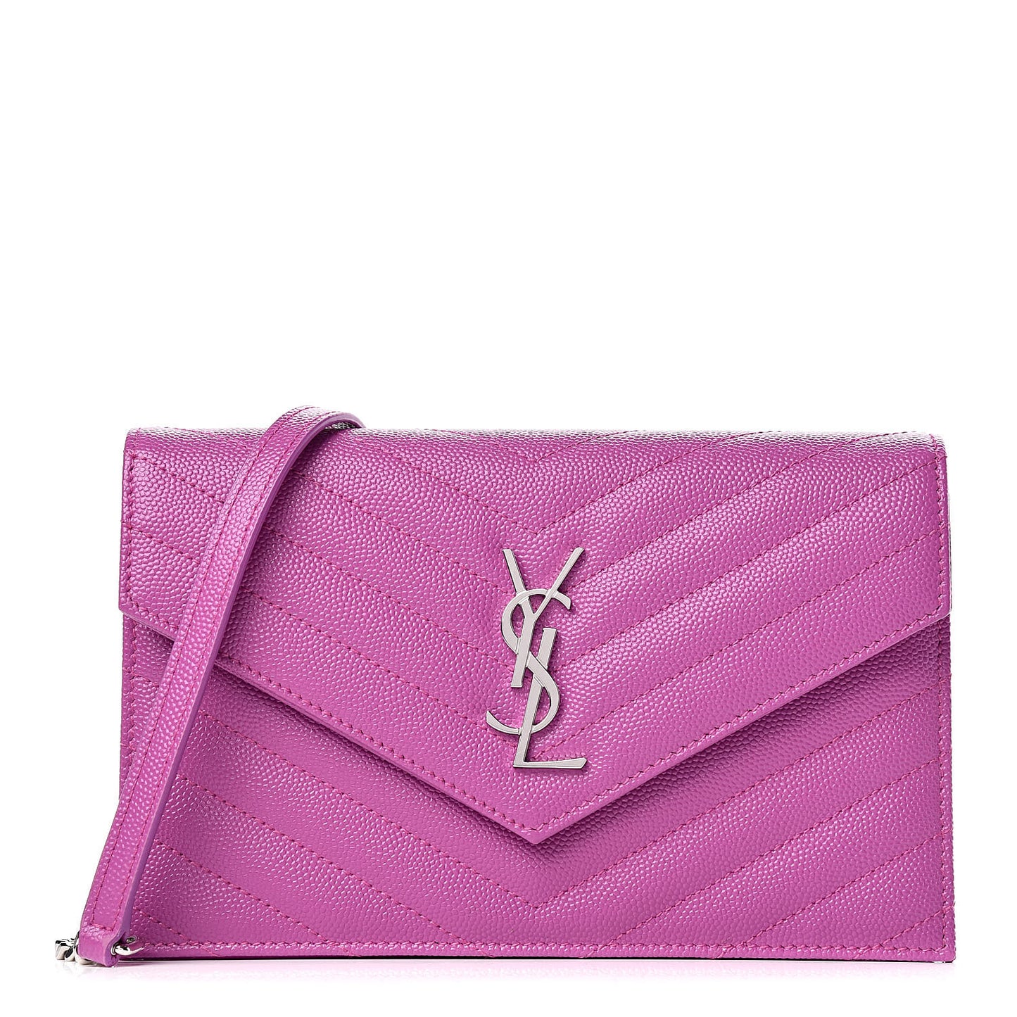 Grain De Poudre Matelasse Chevron Monogram Envelope Chain Wallet Purple