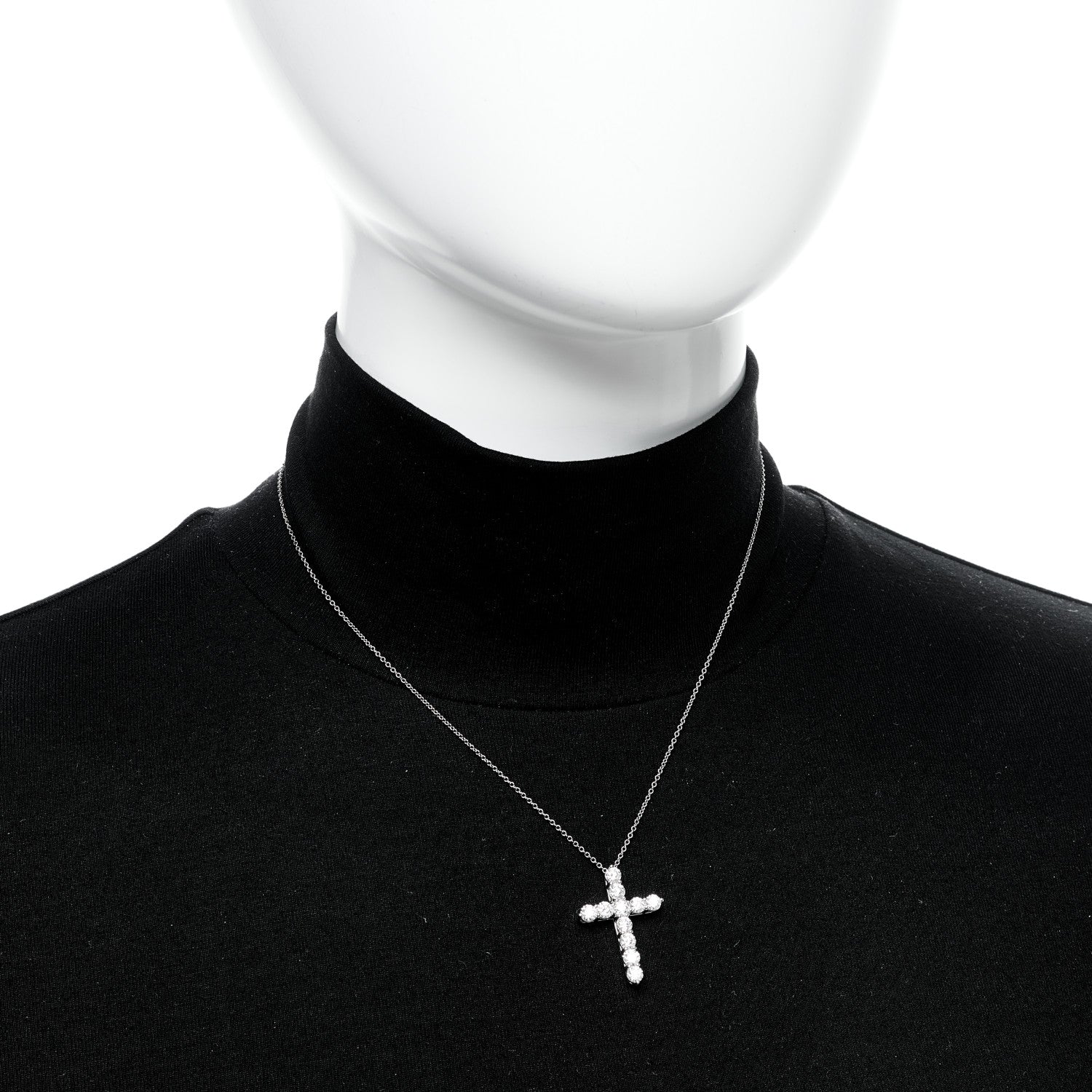 Tiffany Platinum Diamond Large Cross Pendant Necklace 2 of 5