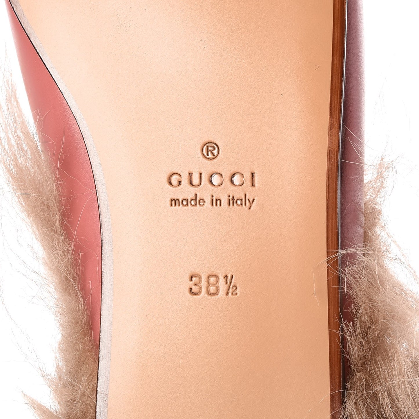 Calfskin Fur Womens Princetown Slippers 38.5 Lipstick Rose Natural