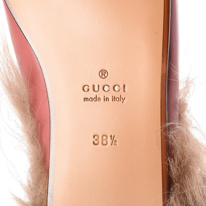 Gucci Calfskin Fur Womens Princetown Slippers 38.5 Lipstick Rose Natural 6 of 9