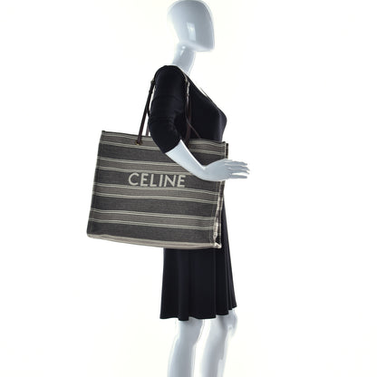 Celine Canvas Calfskin Jacquard Vertical Cabas Grey Brown 2 of 9