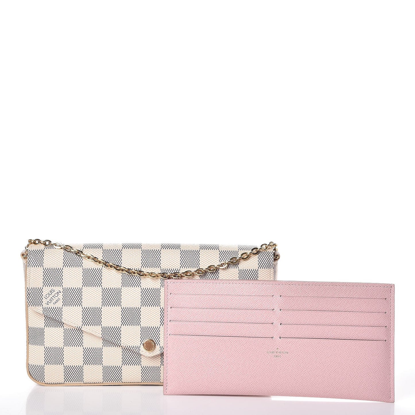 Damier Azur Pochette Felicie Chain Wallet Rose Ballerine