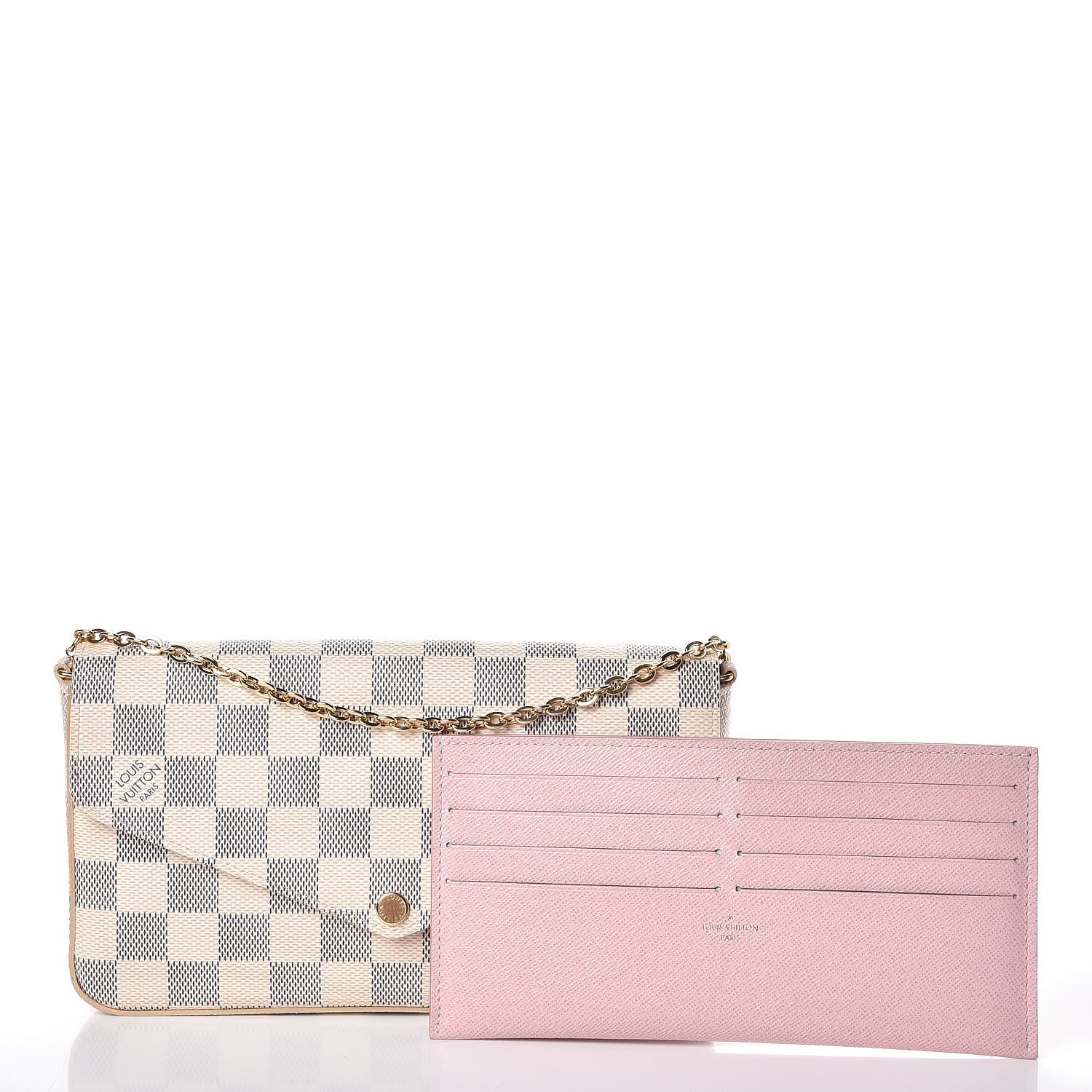 Louis Vuitton Damier Azur Pochette Felicie Chain Wallet Rose Ballerine 9 of 13