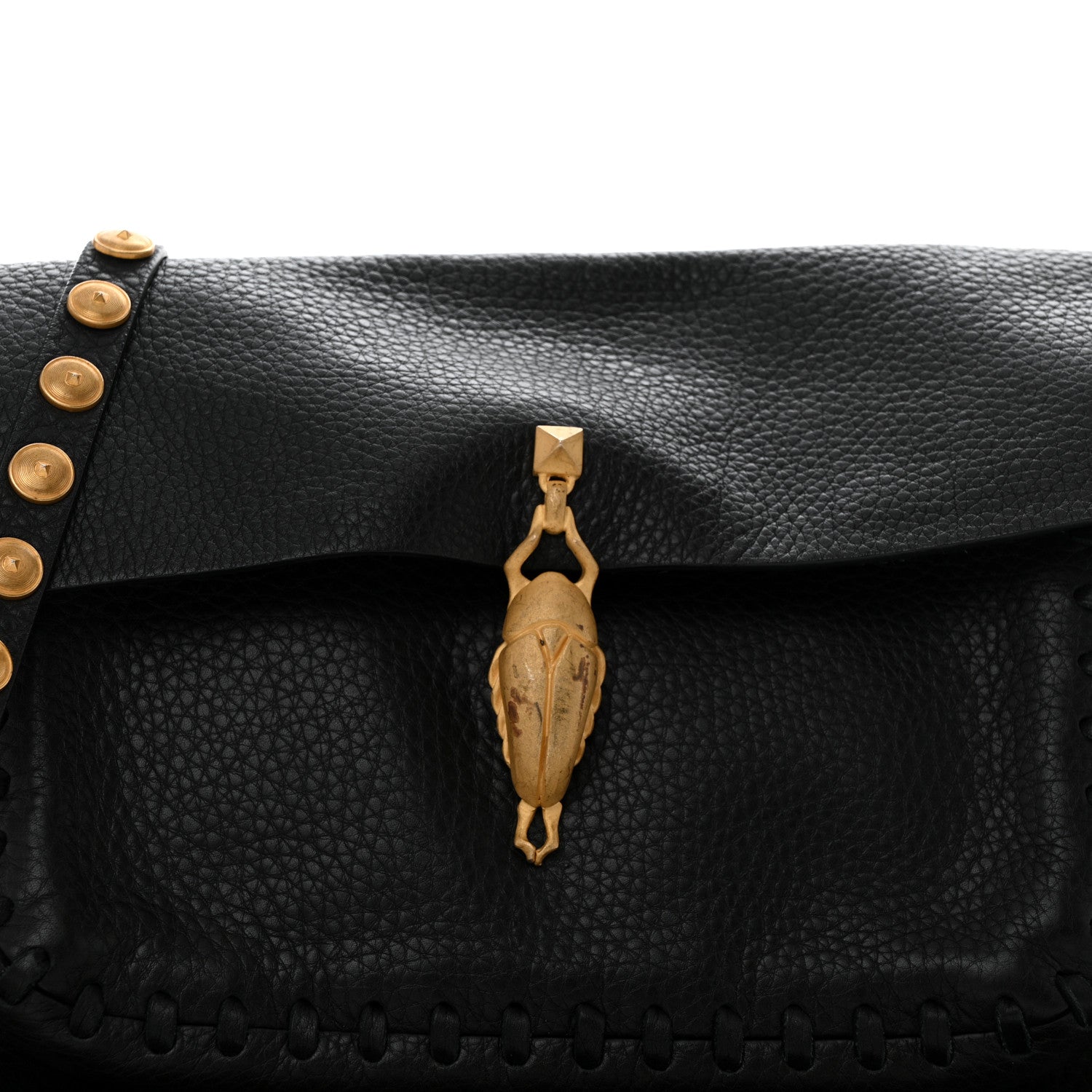 Valentino Garavani Grained Calfskin C Rockee Scarab Fringe Shoulder Bag Black 8 of 10