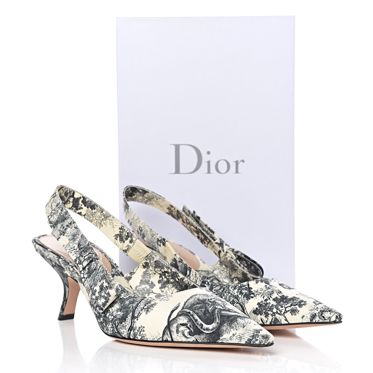 Christian Dior Toile De Jouy Sweet D Slingback Pumps 39 Off White Black 10 of 10
