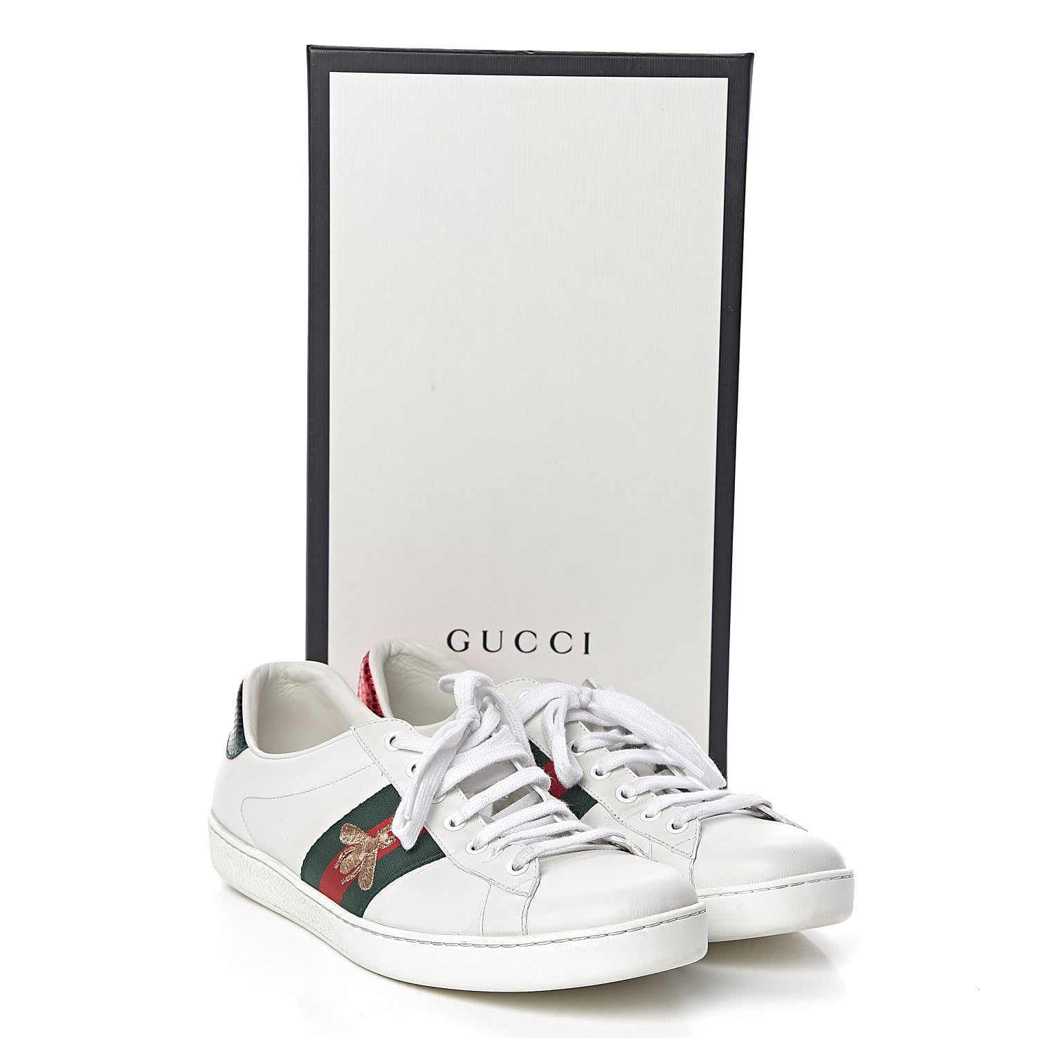 Gucci Miro Soft Calfskin Laminated Ayers Web Bee Embroidered Mens Ace Sneakers 9 White Red Flame Green 10 of 10