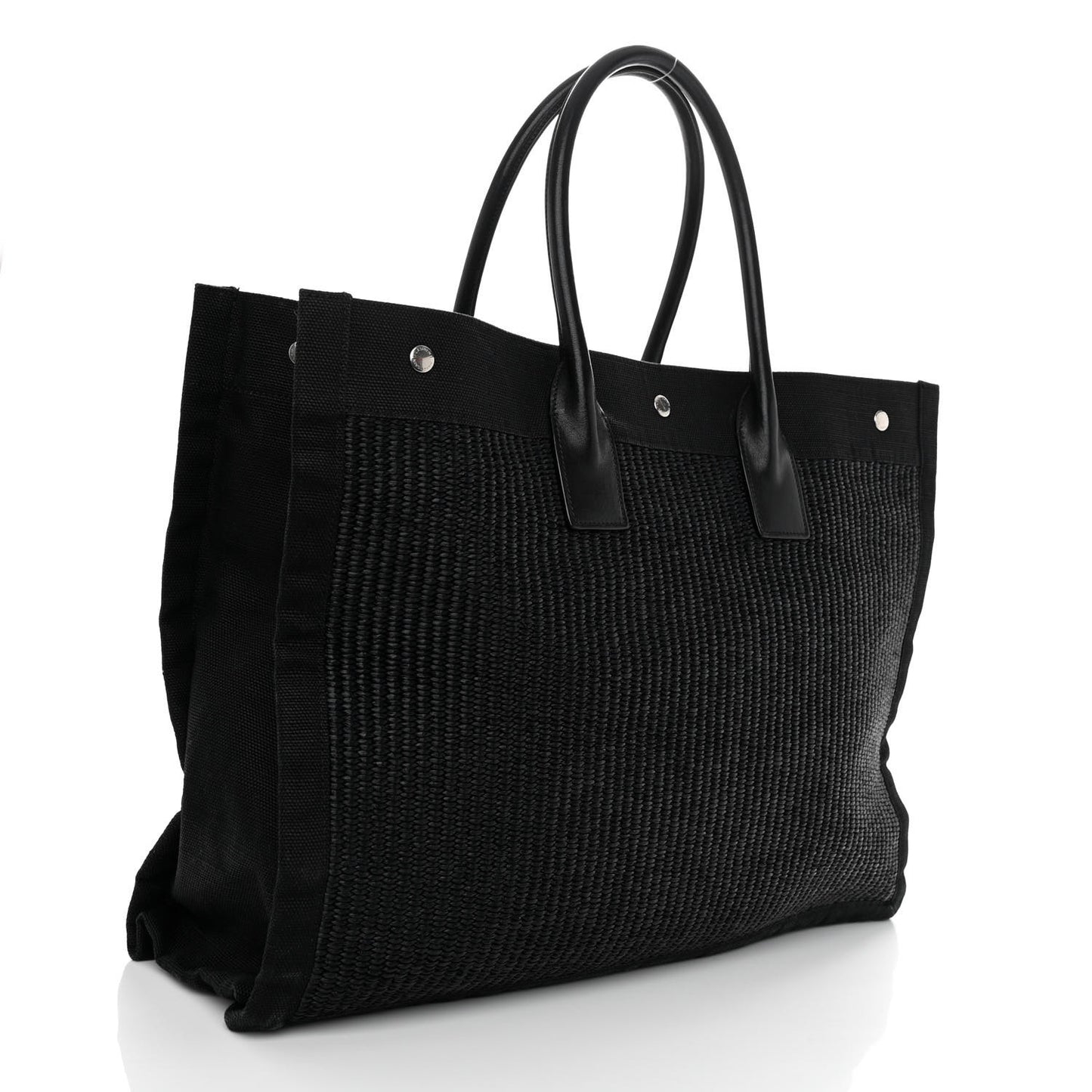 Raffia Linen Calfskin Rive Gauche Tote Black