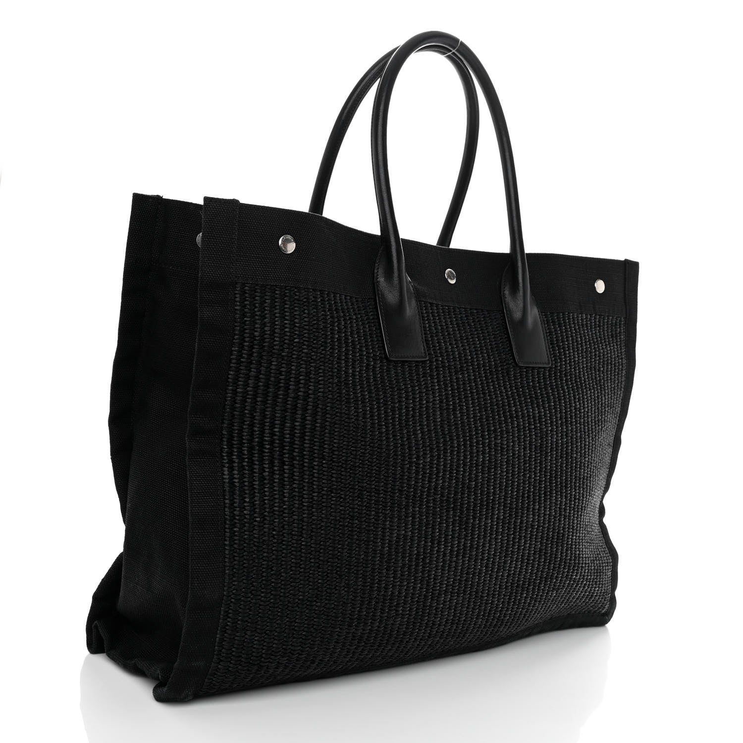 Saint Laurent Raffia Linen Calfskin Rive Gauche Tote Black 4 of 11