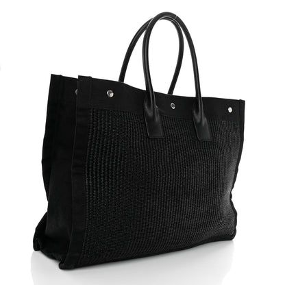 Saint Laurent Raffia Linen Calfskin Rive Gauche Tote Black 4 of 11