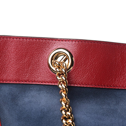 Gucci Suede Calfskin Large Rajah Chain Tote New Blue Romantic Cherry 10 of 12