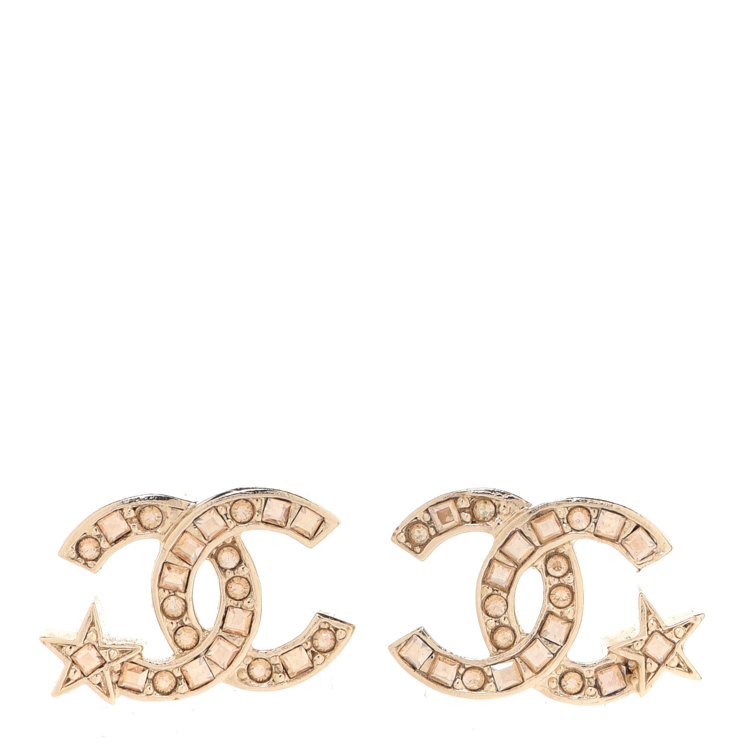 Chanel Crystal CC Starfall Earrings Gold 1 of 5