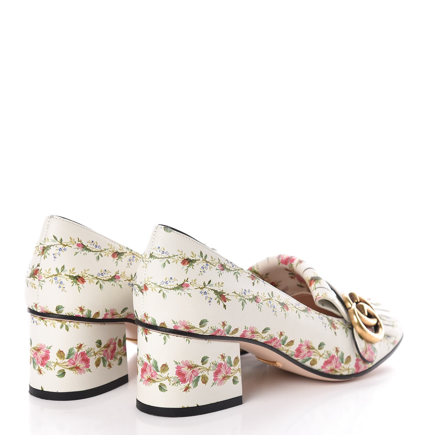 Gucci Calfskin Rose Print GG Marmont Fringe 50mm Loafer Pumps 36 Multicolor 4 of 9