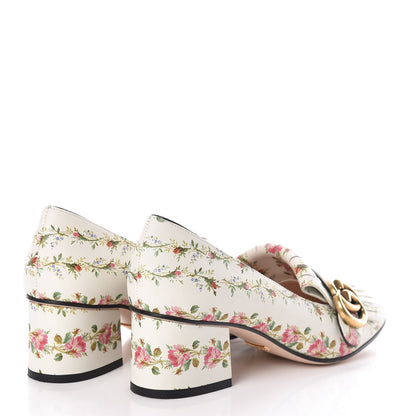 Gucci Calfskin Rose Print GG Marmont Fringe 50mm Loafer Pumps 36 Multicolor 4 of 9