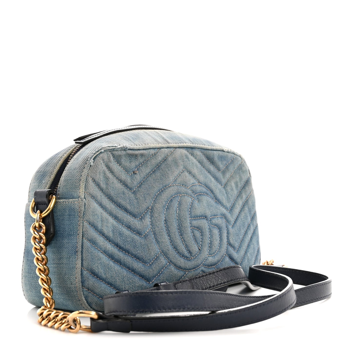 Denim Matelasse Small Pearly GG Marmont Chain Shoulder Bag Blue