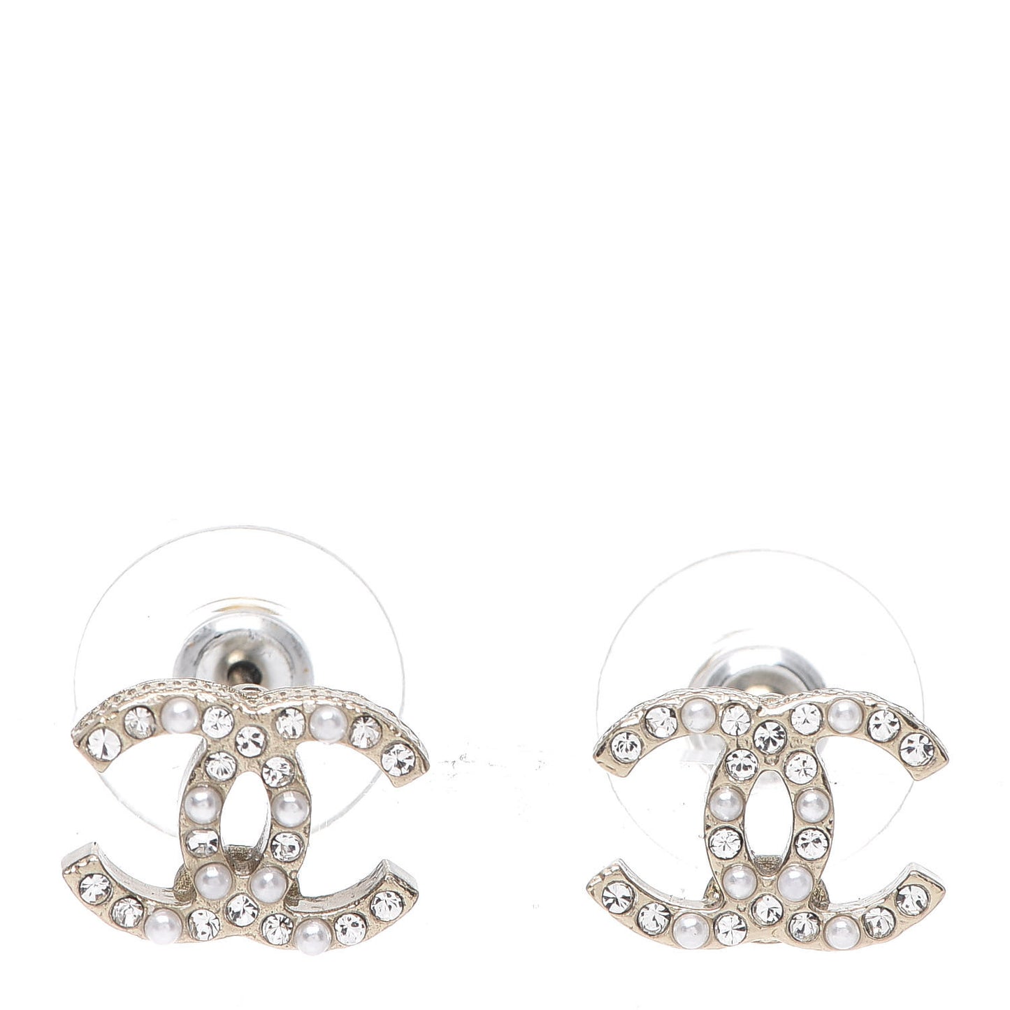 Pearl Crystal CC Earrings Gold