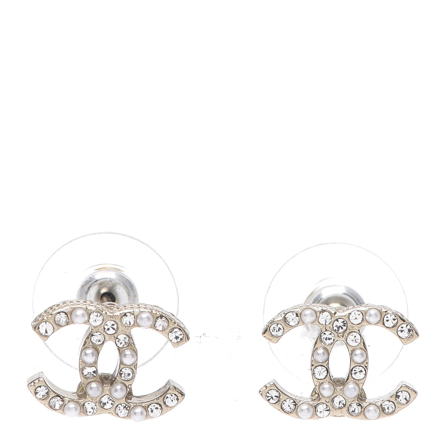 Chanel Pearl Crystal CC Earrings Gold 1 of 4