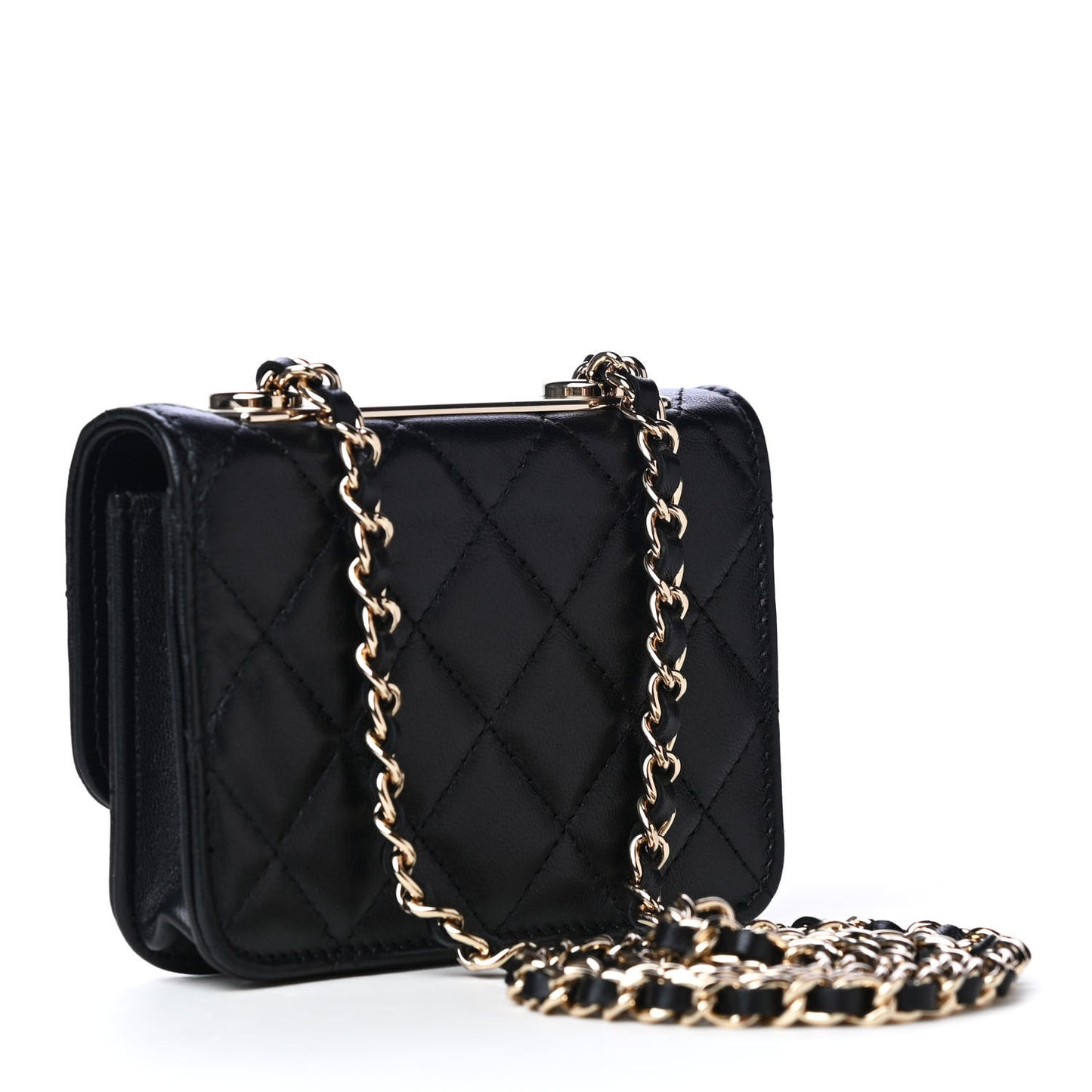 Lambskin Quilted Trendy CC Card Holder On Chain Black