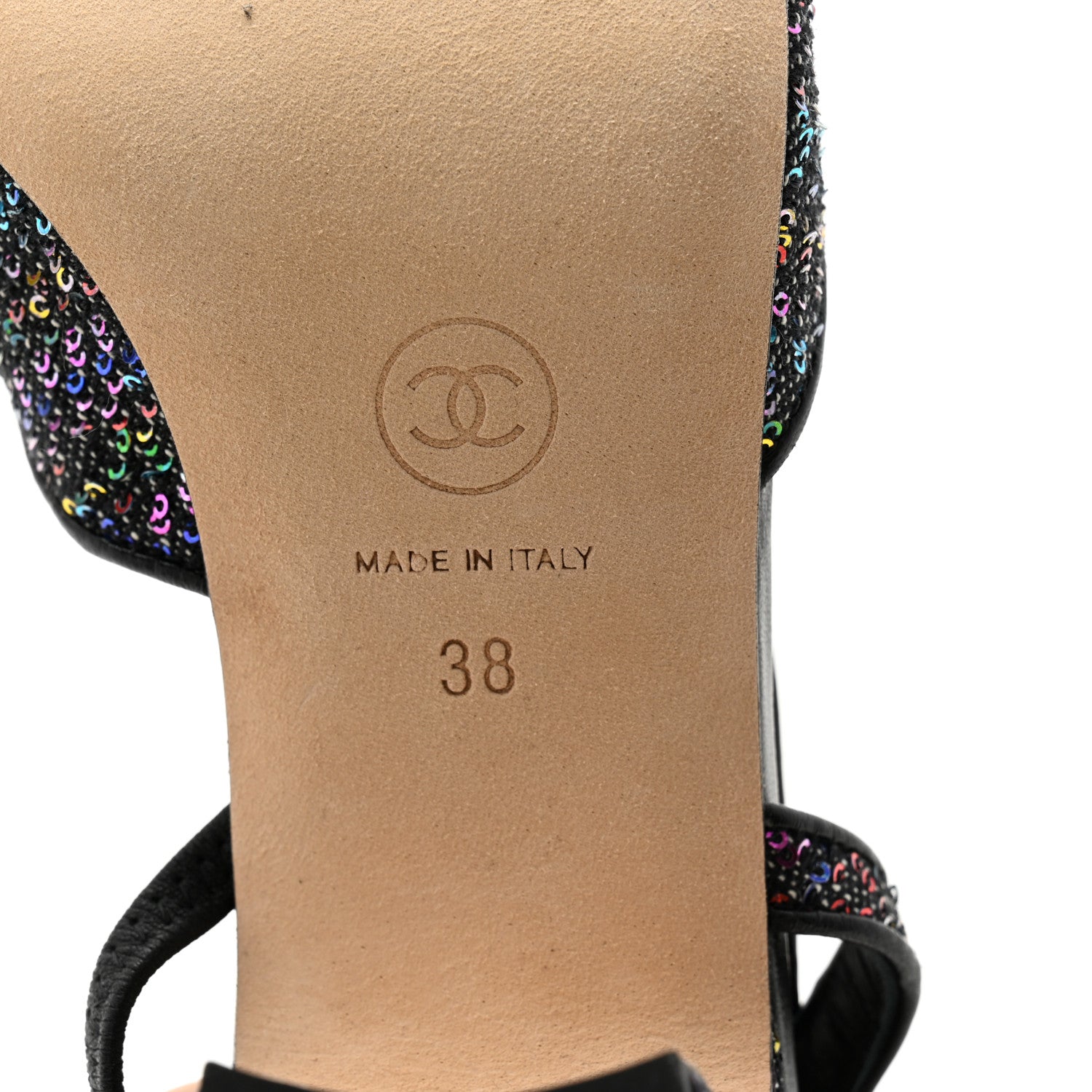 Chanel Glitter Grosgrain Cap Toe CC Slingback Pumps 38 Black Multicolor 7 of 11