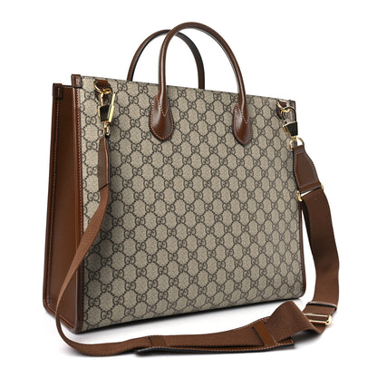 Gucci GG Supreme Monogram Azalea Calfskin Medium Retro Interlocking G Tote Bag Beige Ebony Brown Sugar 3 of 9