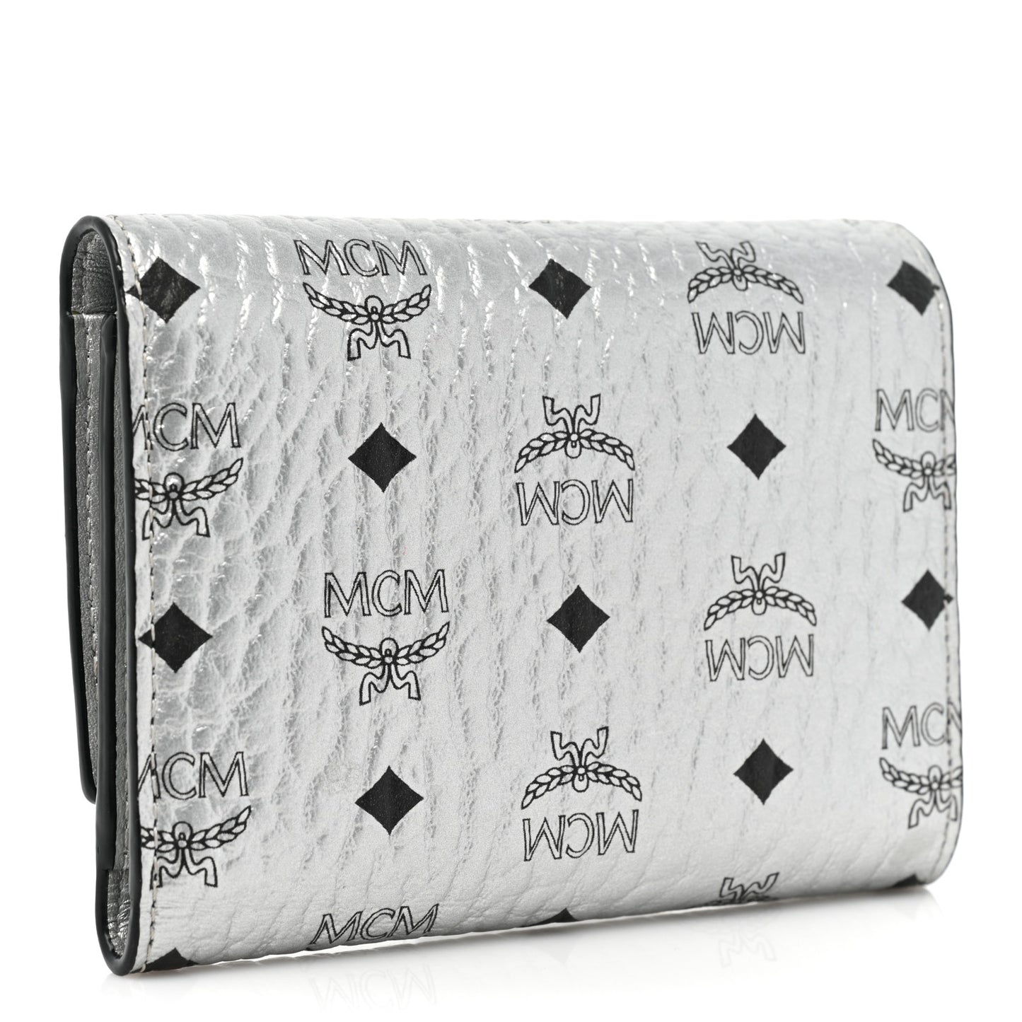 Metallic Visetos Trifold Wallet Silver