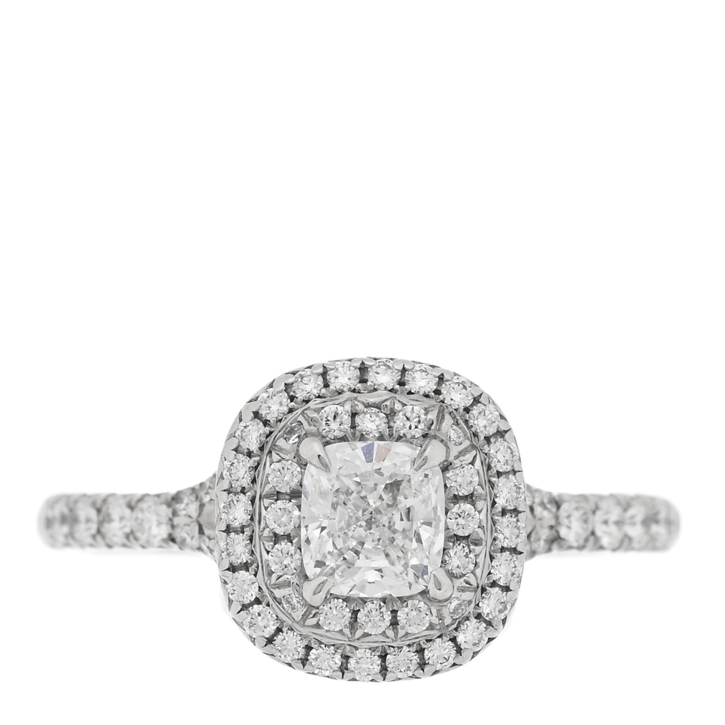 Platinum Diamond .53ct Soleste Cushion Cut Double Halo Engagement Ring 51 5.75