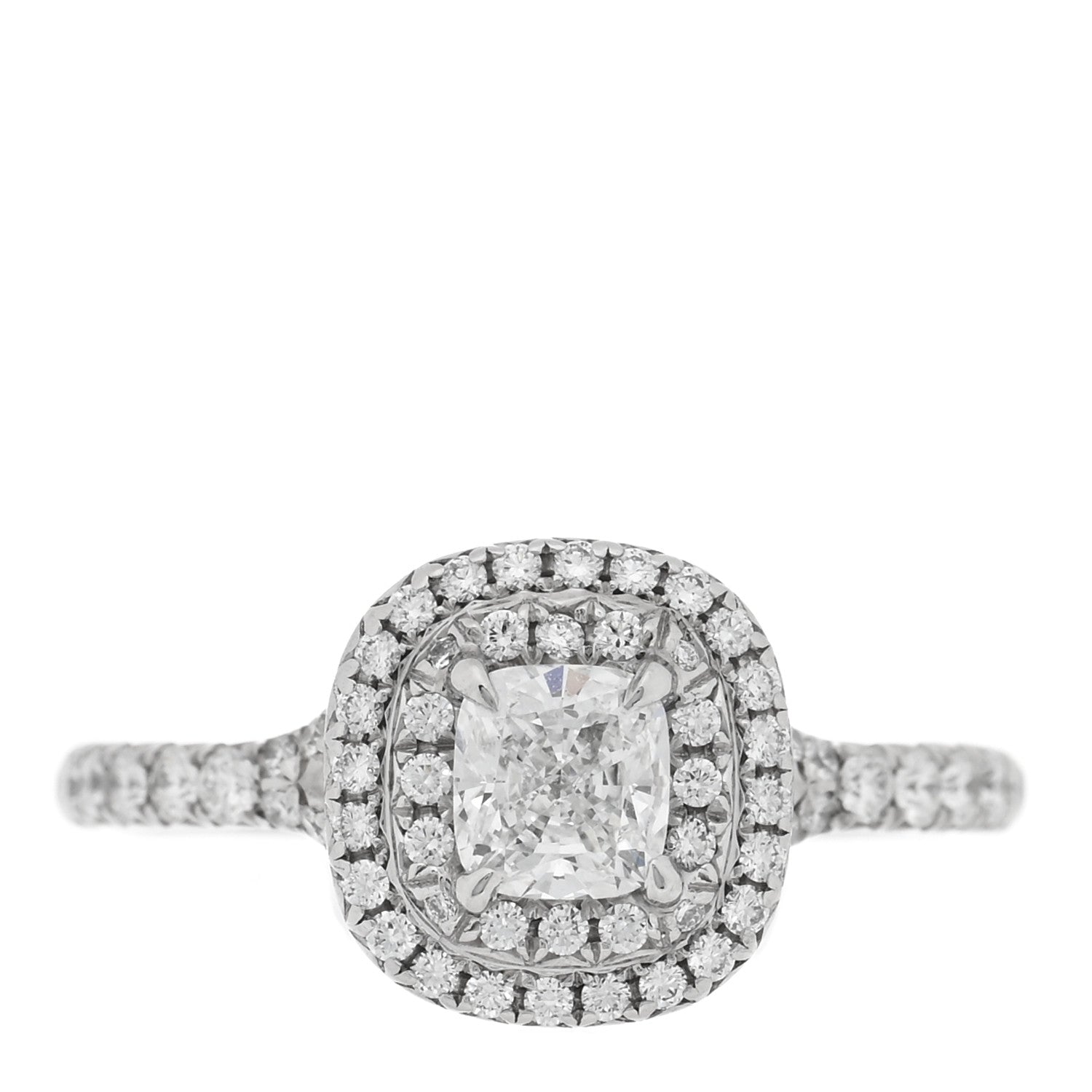 Tiffany Platinum Diamond .53ct Soleste Cushion Cut Double Halo Engagement Ring 51 5.75 1 of 6