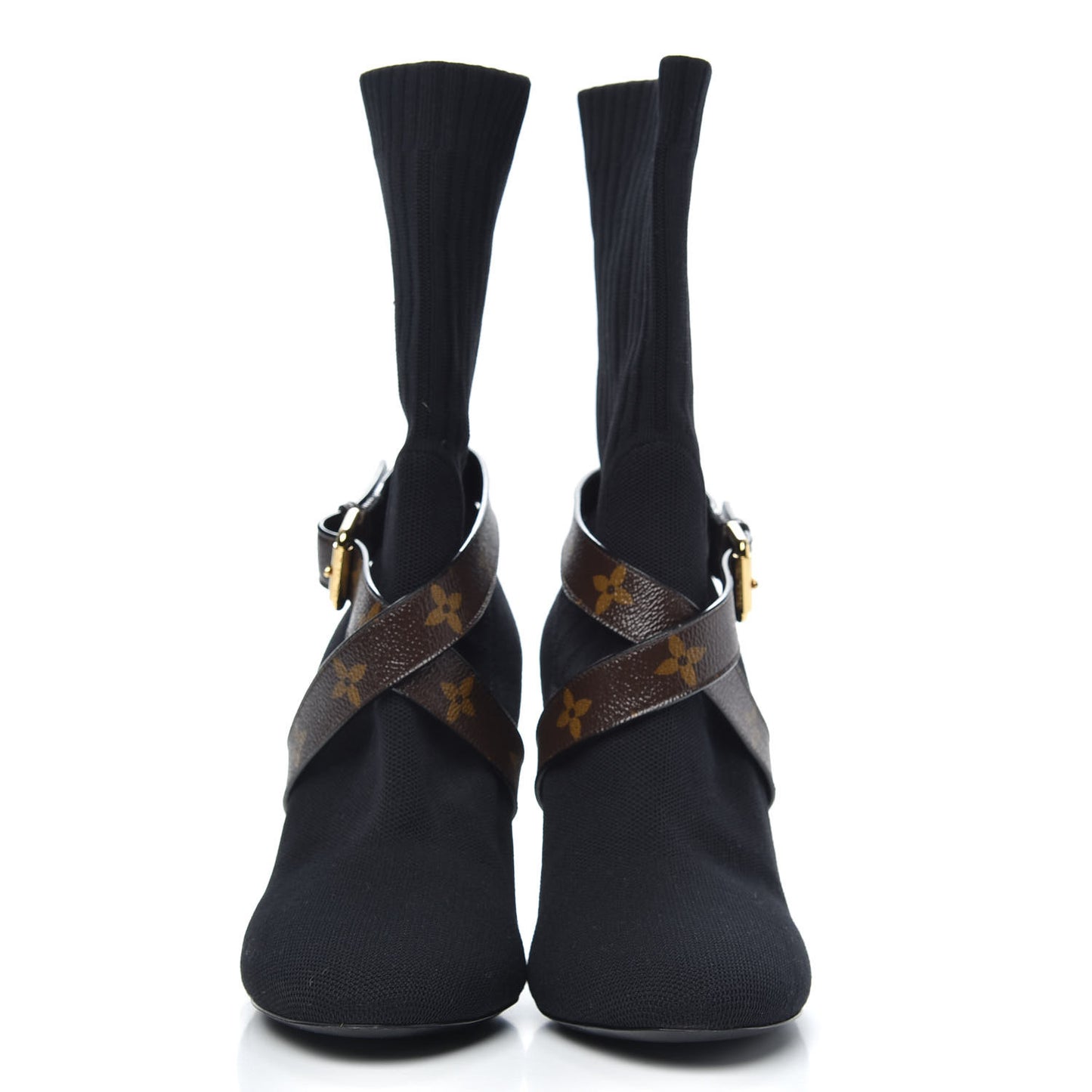 Monogram Stretch Fabric Silhouette Ankle Boots 38 Black