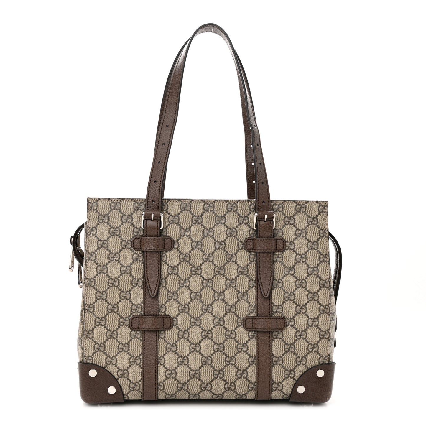 GG Supreme Monogram Textured Dollar Calfskin Medium Detail Tote Beige Ebony New Acero