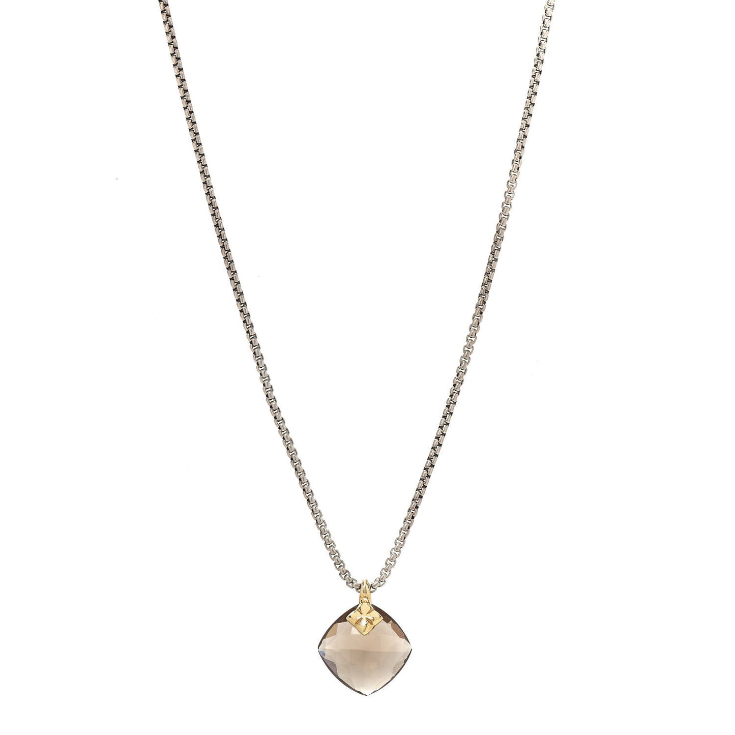 Sterling Silver 18K Yellow Gold Smoky Quartz Cushion Capri Pendant Necklace