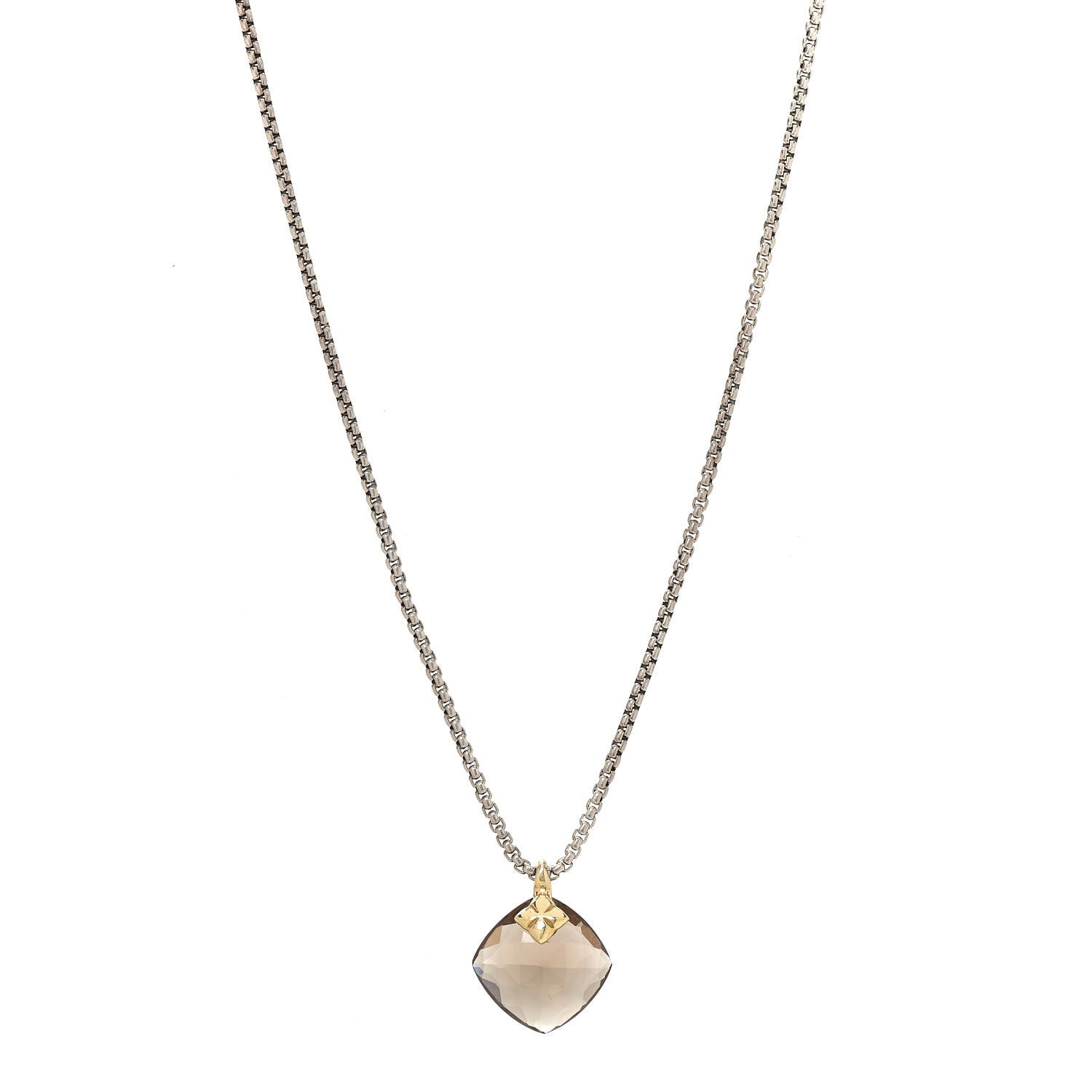 David Yurman Sterling Silver 18K Yellow Gold Smoky Quartz Cushion Capri Pendant Necklace 1 of 4