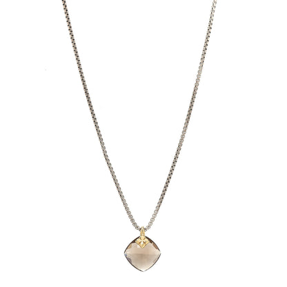 David Yurman Sterling Silver 18K Yellow Gold Smoky Quartz Cushion Capri Pendant Necklace 1 of 4