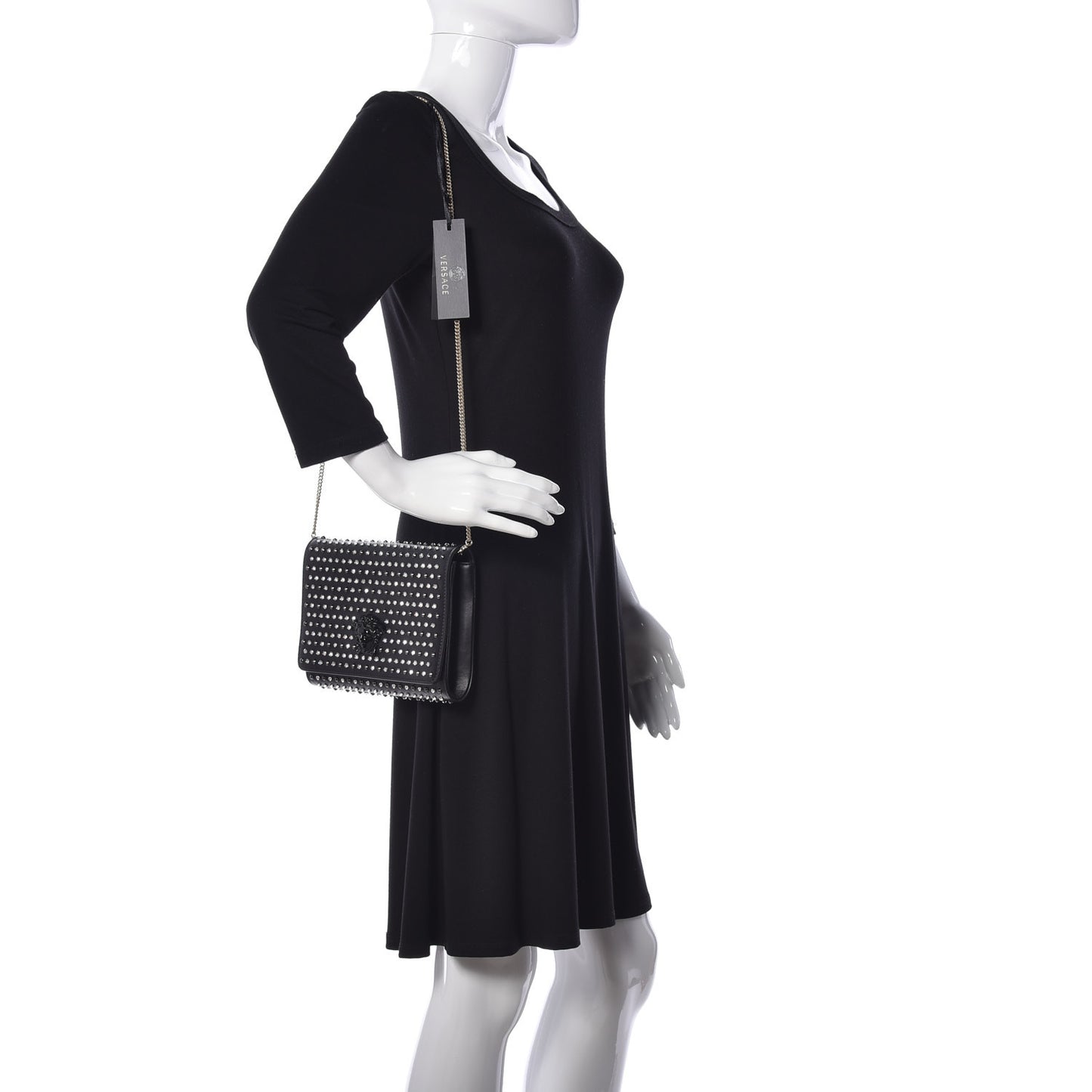 Nappa Crystal Studded Palazzo Chain Evening Bag Black