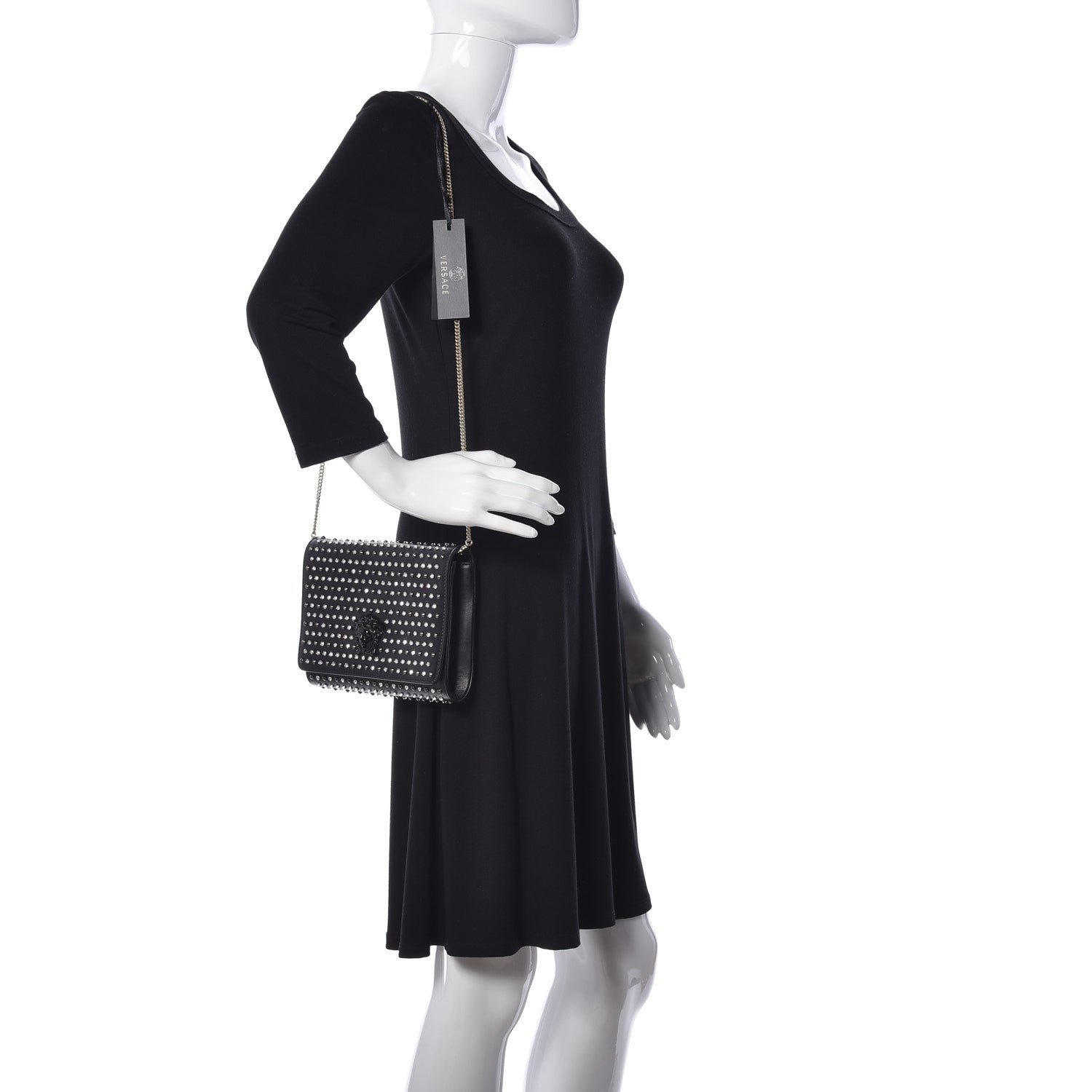 Versace Nappa Crystal Studded Palazzo Chain Evening Bag Black 2 of 14