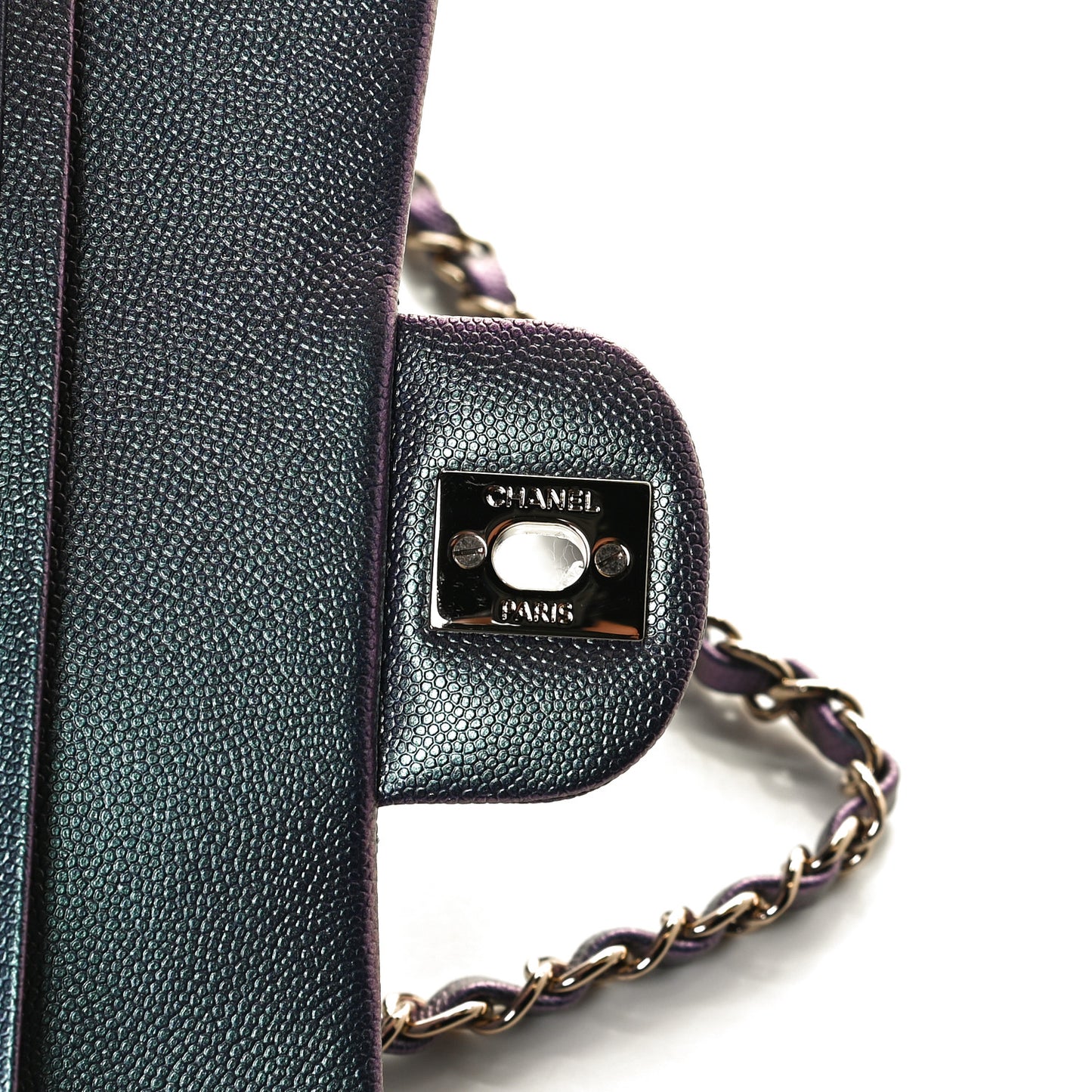 Iridescent Caviar Quilted Medium Double Flap Dark Blue