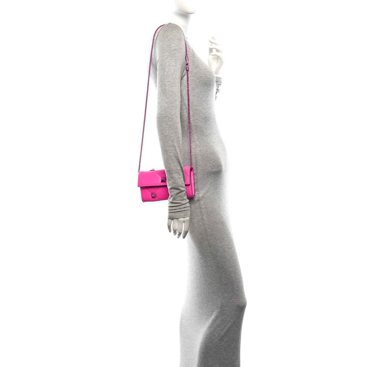 Nappa Monochrome Roman Stud Wallet On Chain Pink PP